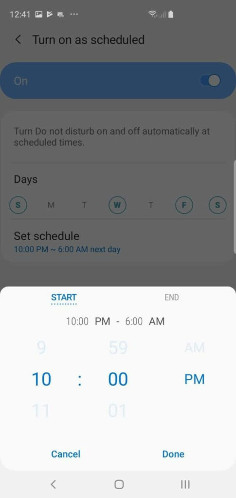 Schedule Do Not Disturb Android