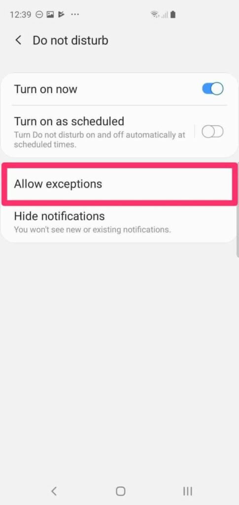 Set Exceptions Android Do Not Disturb